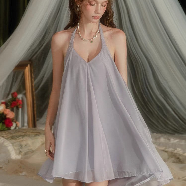 Sexy Halter Babydoll Sleepwear | Backless A-Line Mini Nightdress for Women