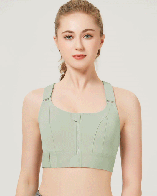 Pack of 3 , PREMIUM QUALITY FRONT CLOSURE PADDED HIGH IMPACT SPORTS BRA WITH ADJUSTABLE WAIST BAND-Green